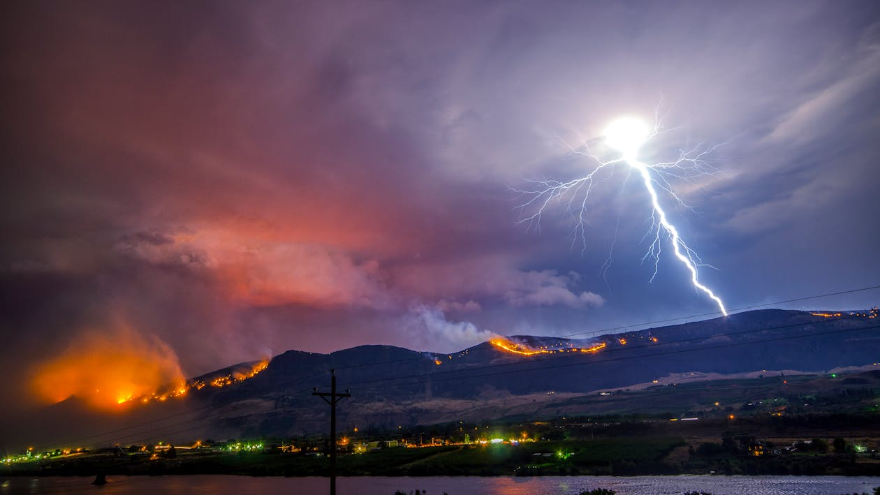 Intense lightning bolt with glowing orb, illustrating the rare ball lightning phenomenon.